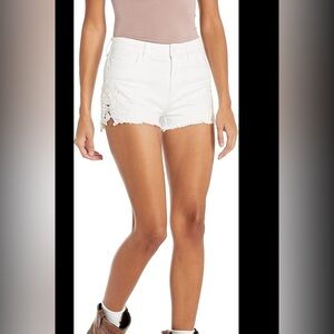 GUESS Women's White Jean Shorts with Lace Detail